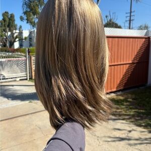 Long Synthetic Wig with bangs by ENVY style KATE brown blonde